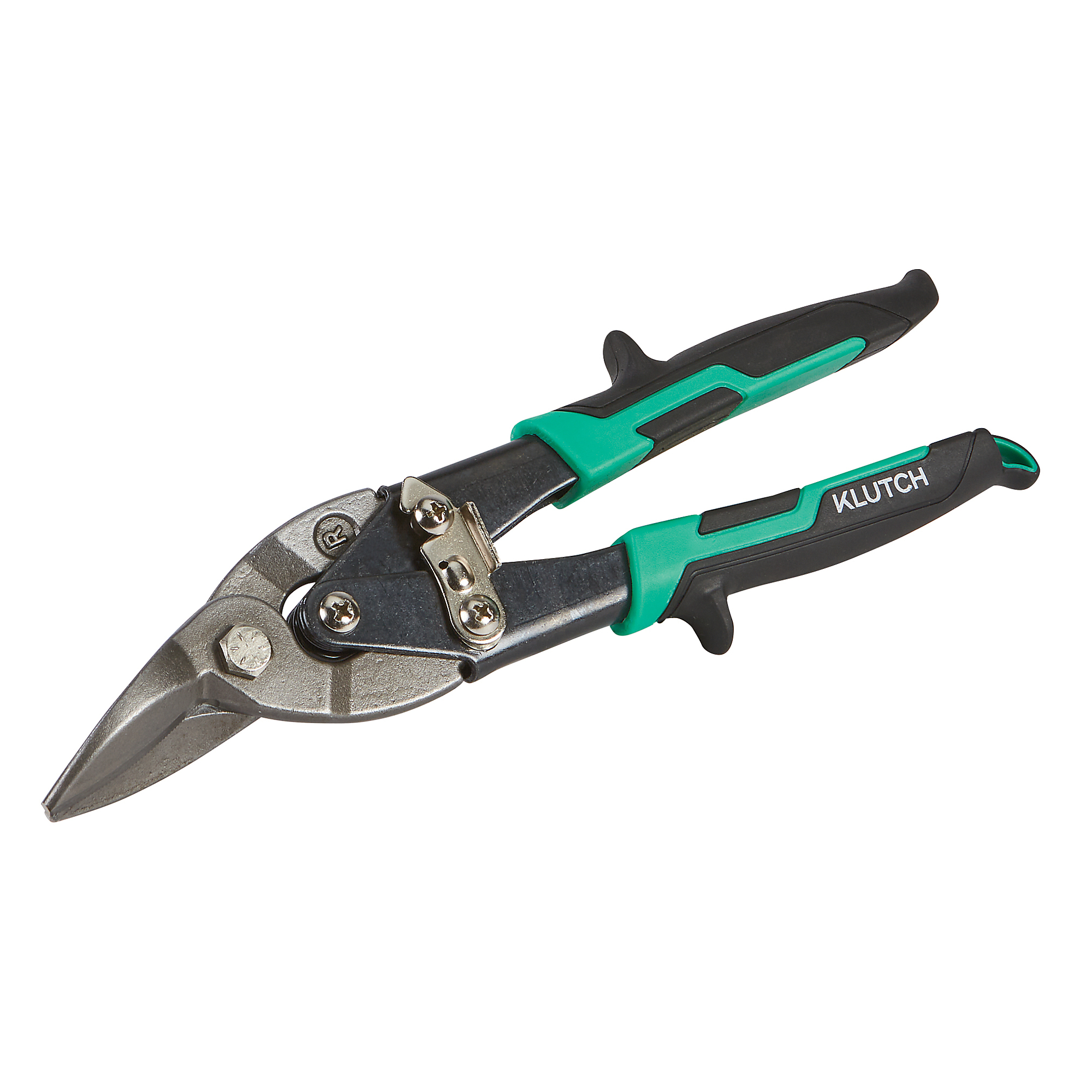 Klutch Right-Cut Snips, 1.3in. Blades, 10in. Length, Offset Design, Spring Assist, Steel